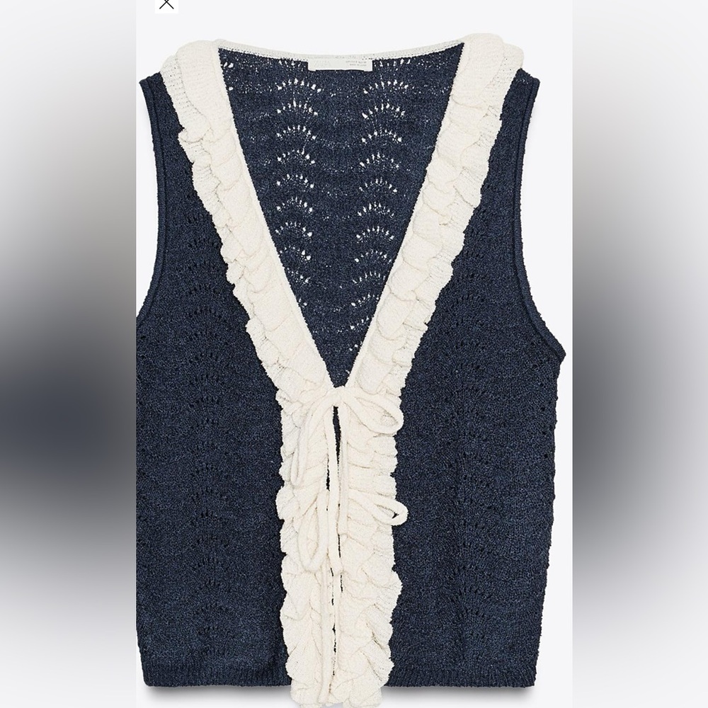 Navy and White Ruffled Top - Picture 4 of 5